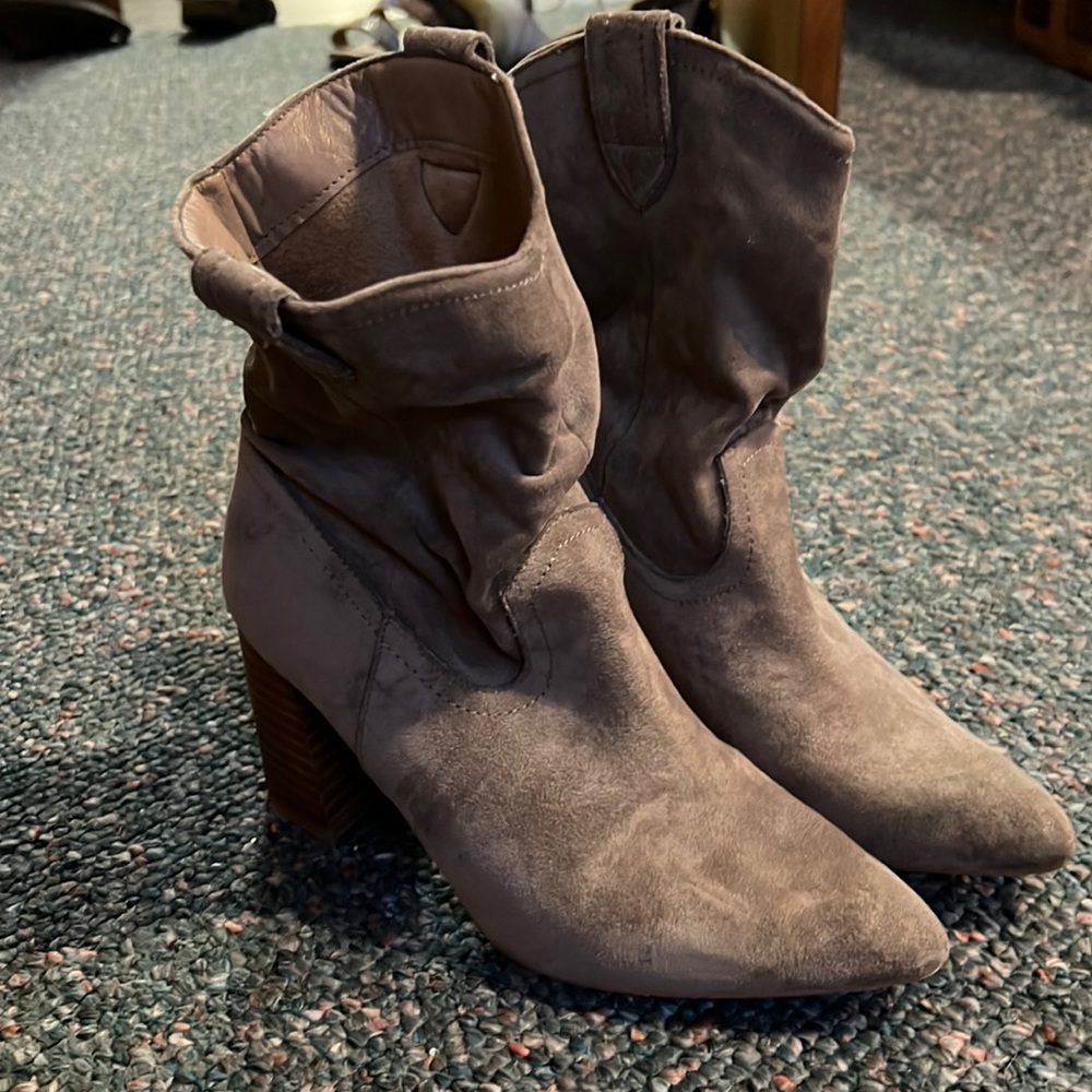 Gray Block Heel Booties